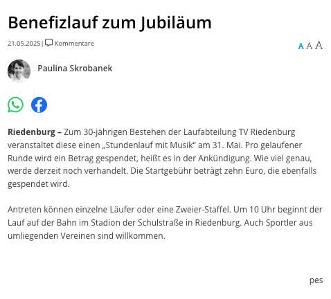 Ankündigung 1. Stundenlauf